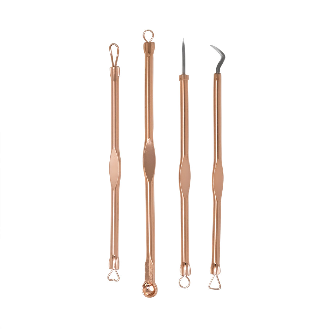 Herramientas para Acné Facial – Juego de 4 Piezas de Acero Inoxidable