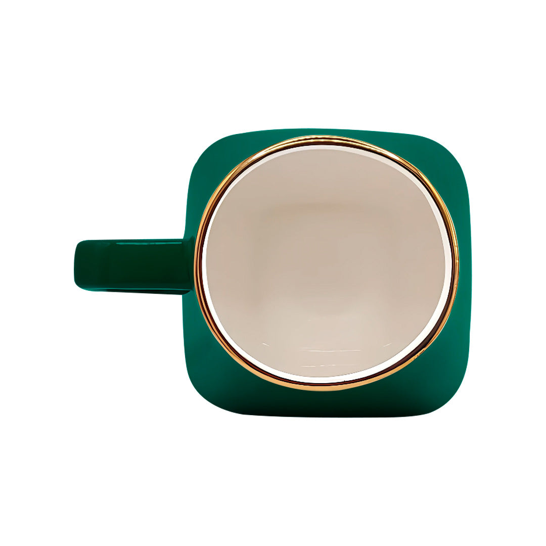 Taza de Cerámica Geométrica Verde Esmeralda - 350 ml Borde Dorado