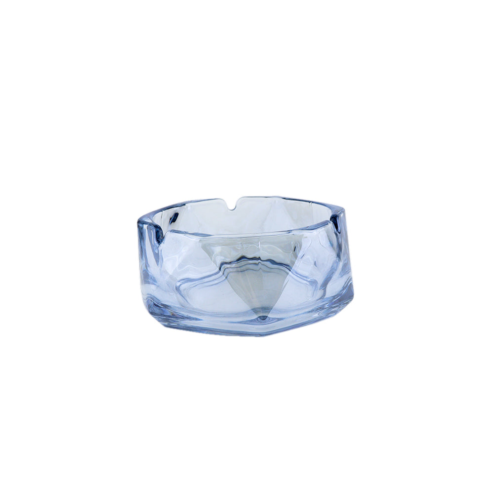 Cenicero de Cristal Tornasol Azul Hexagonal