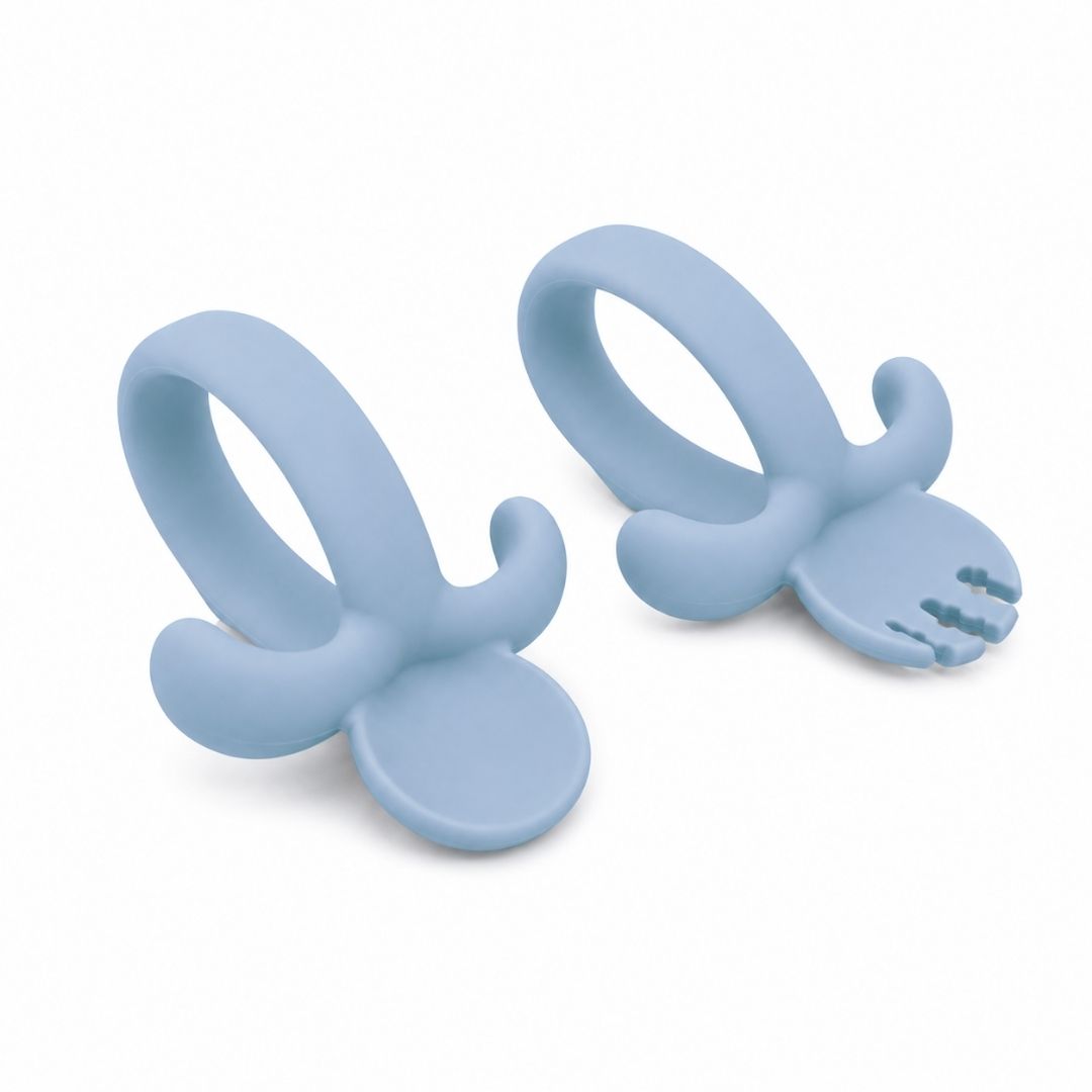 Cubiertos de Silicona Azul - Cuchara y Tenedor