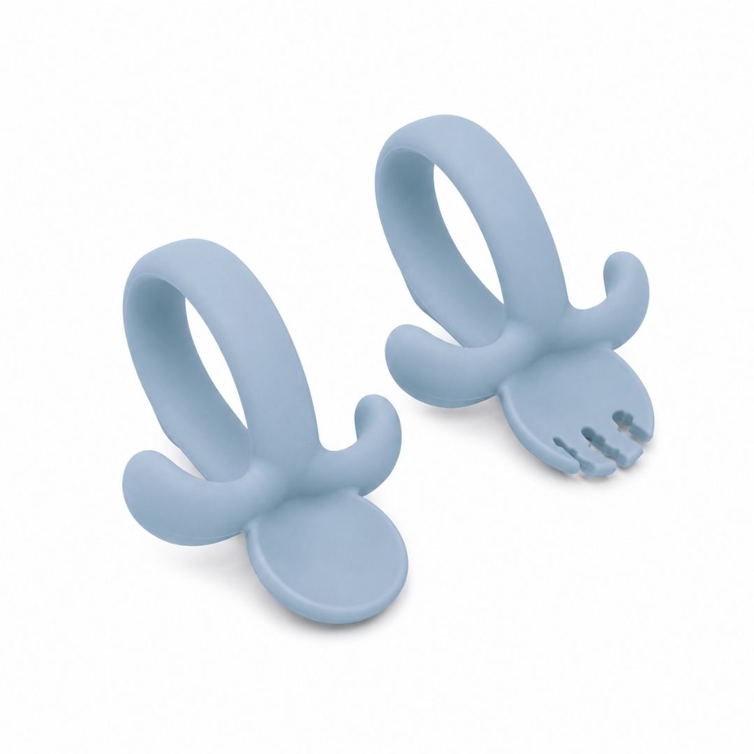 Cubiertos de Silicona Azul - Cuchara y Tenedor