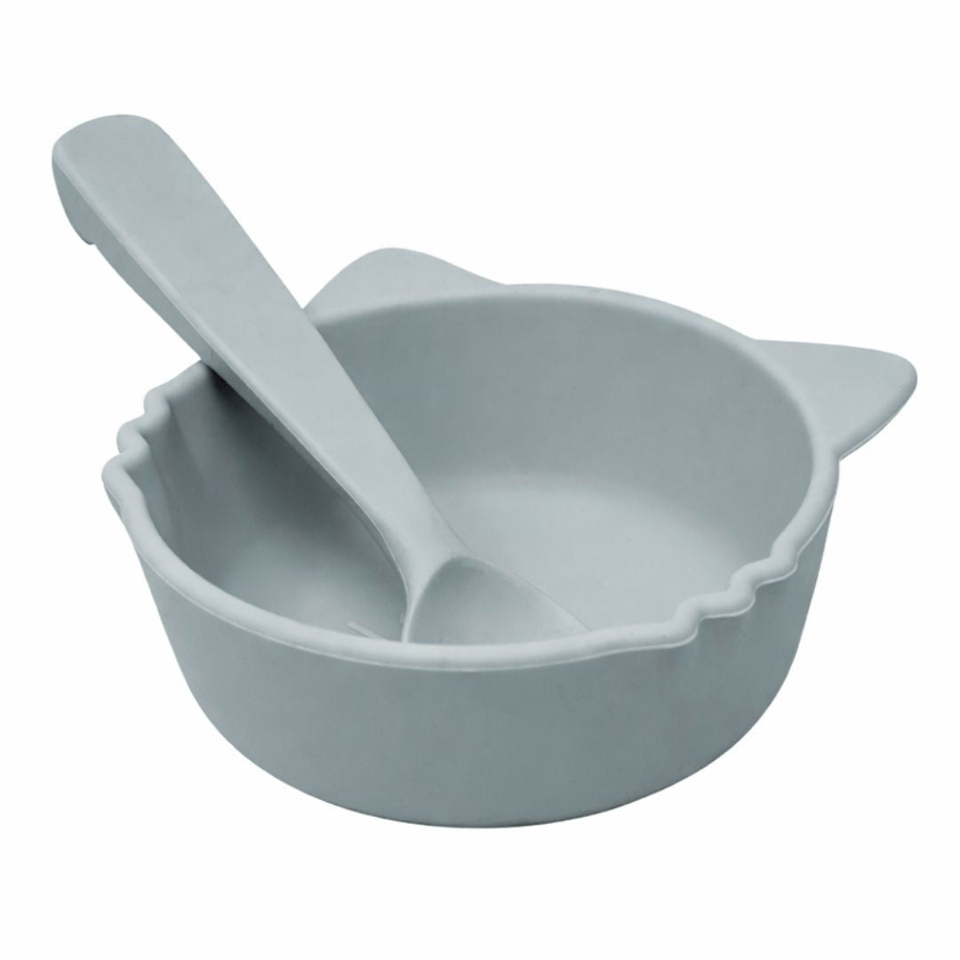 Plato para Bebé de Silicona Gato y Cuchara - Color Gris