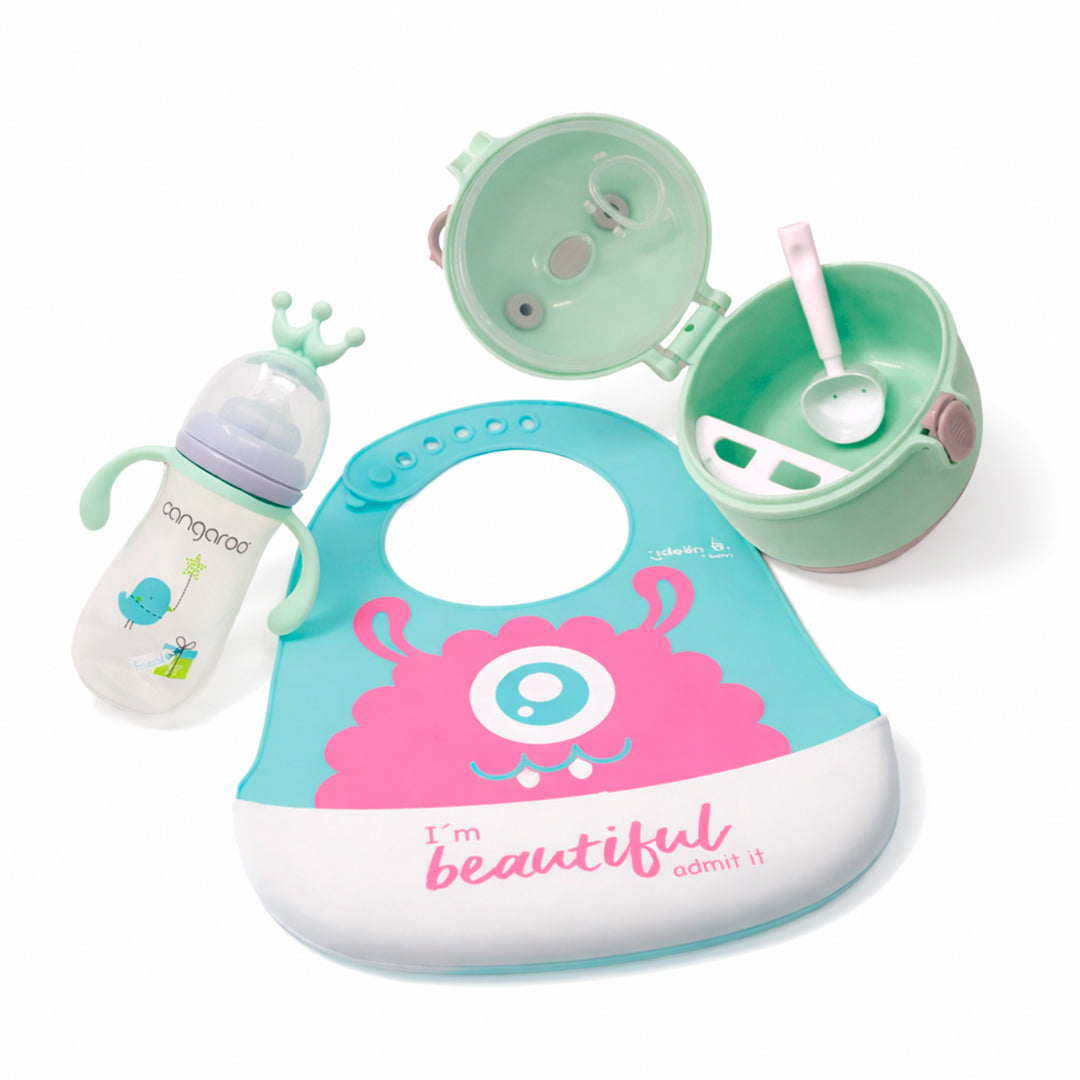 Set Bebé 3 Piezas - Biberón, Babero y Dispensador