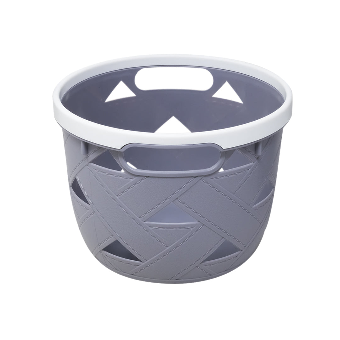 Canasta Redonda Gris con Diseño Trenzado