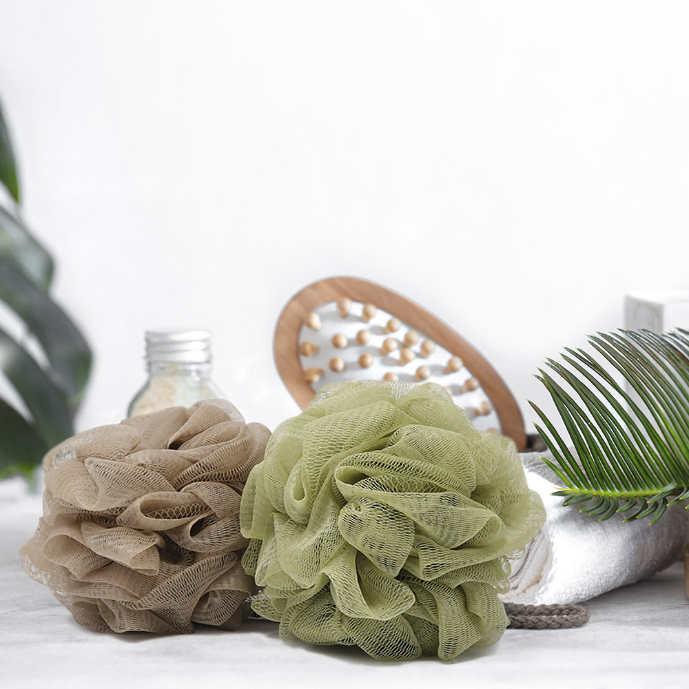 Estropajo de Malla para Baño Verde Café - Set de 2 Esponjas Exfoliantes