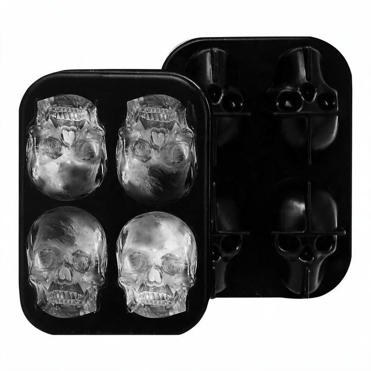 Bandeja de Hielo Calavera 3D Negra 4 Espacios
