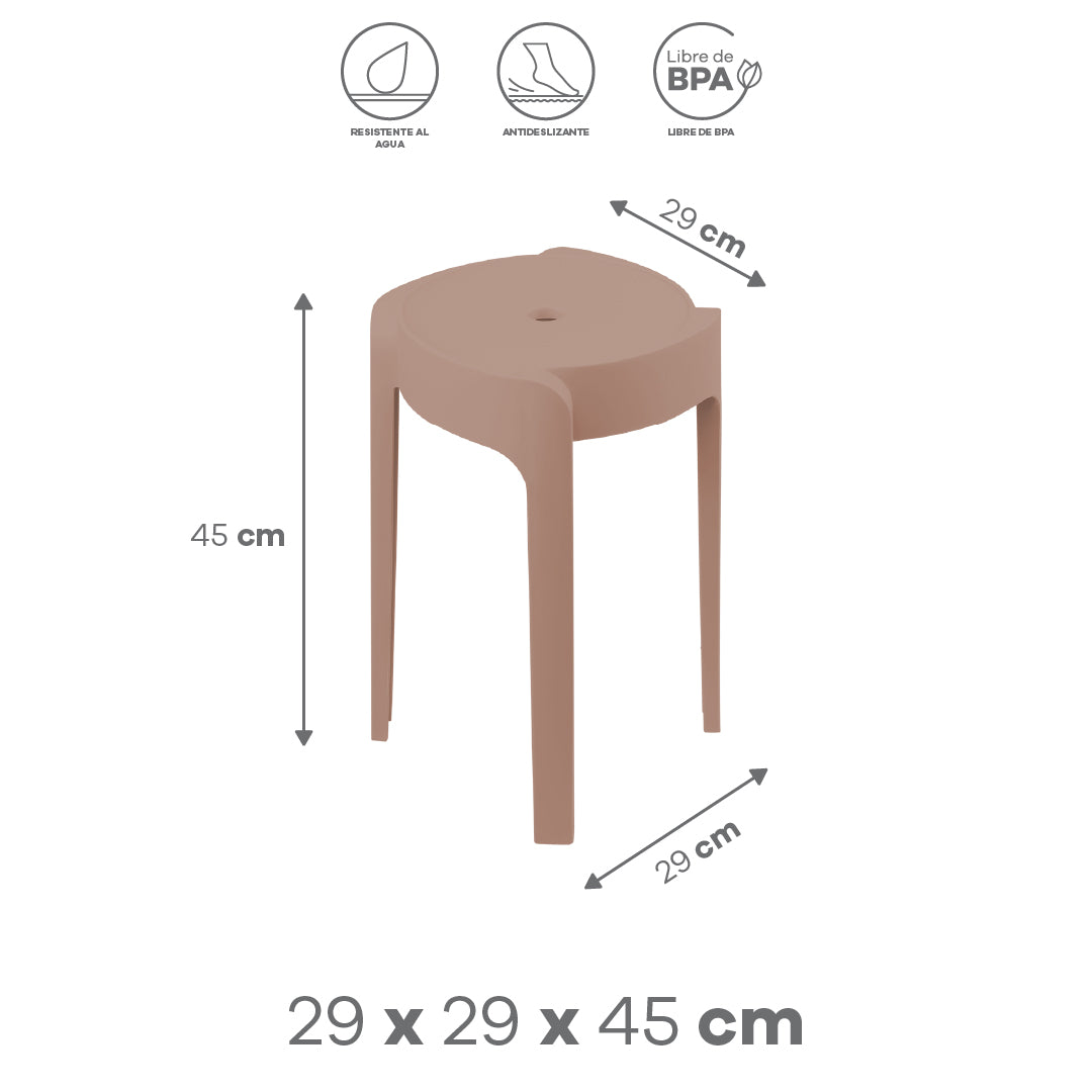 Set de 4 Bancos de Plástico Apilables – Color Café Claro