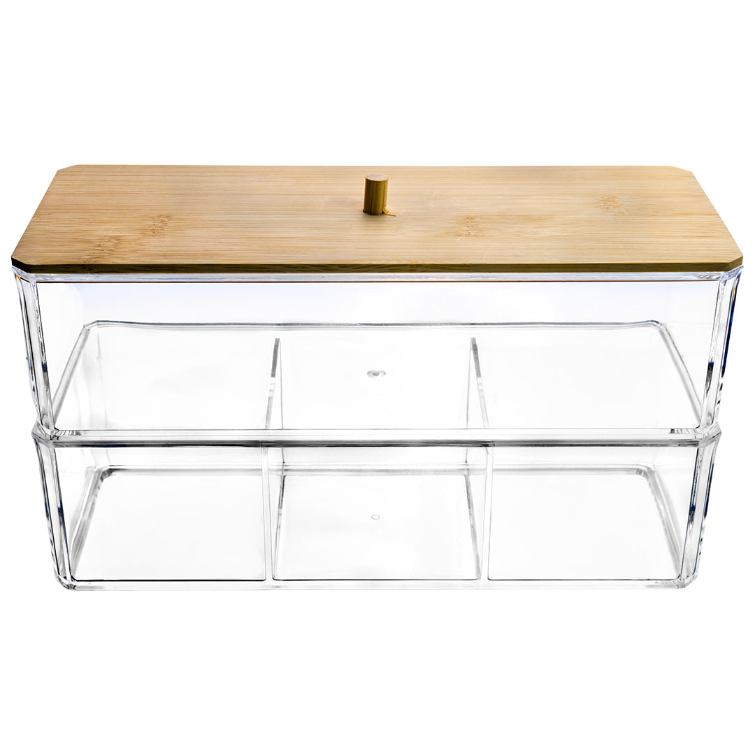 Organizador Transparente de 2 Niveles - Tapa de Bambú