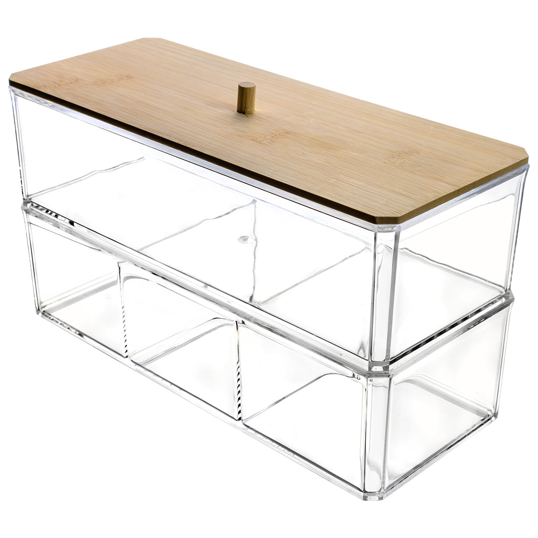 Organizador Transparente de 2 Niveles - Tapa de Bambú