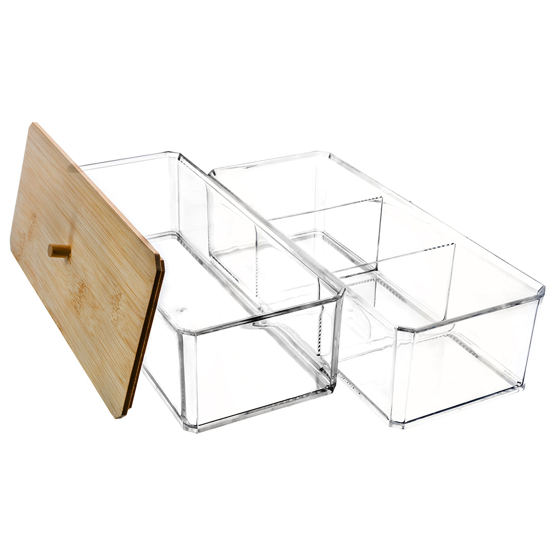 Organizador Transparente de 2 Niveles - Tapa de Bambú
