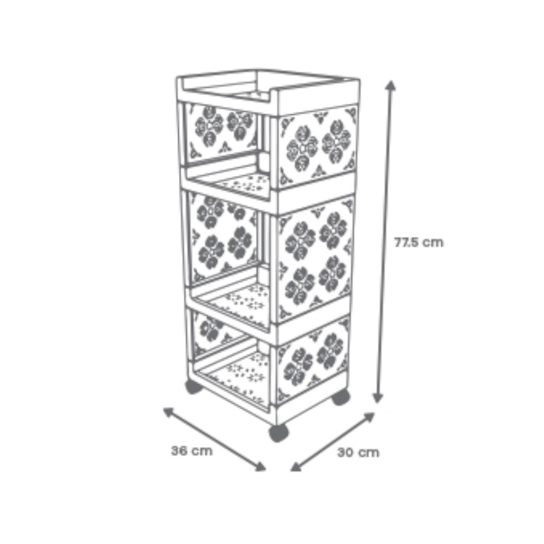 Carrito Organizador de Plástico con 4 Estantes - Color Verde