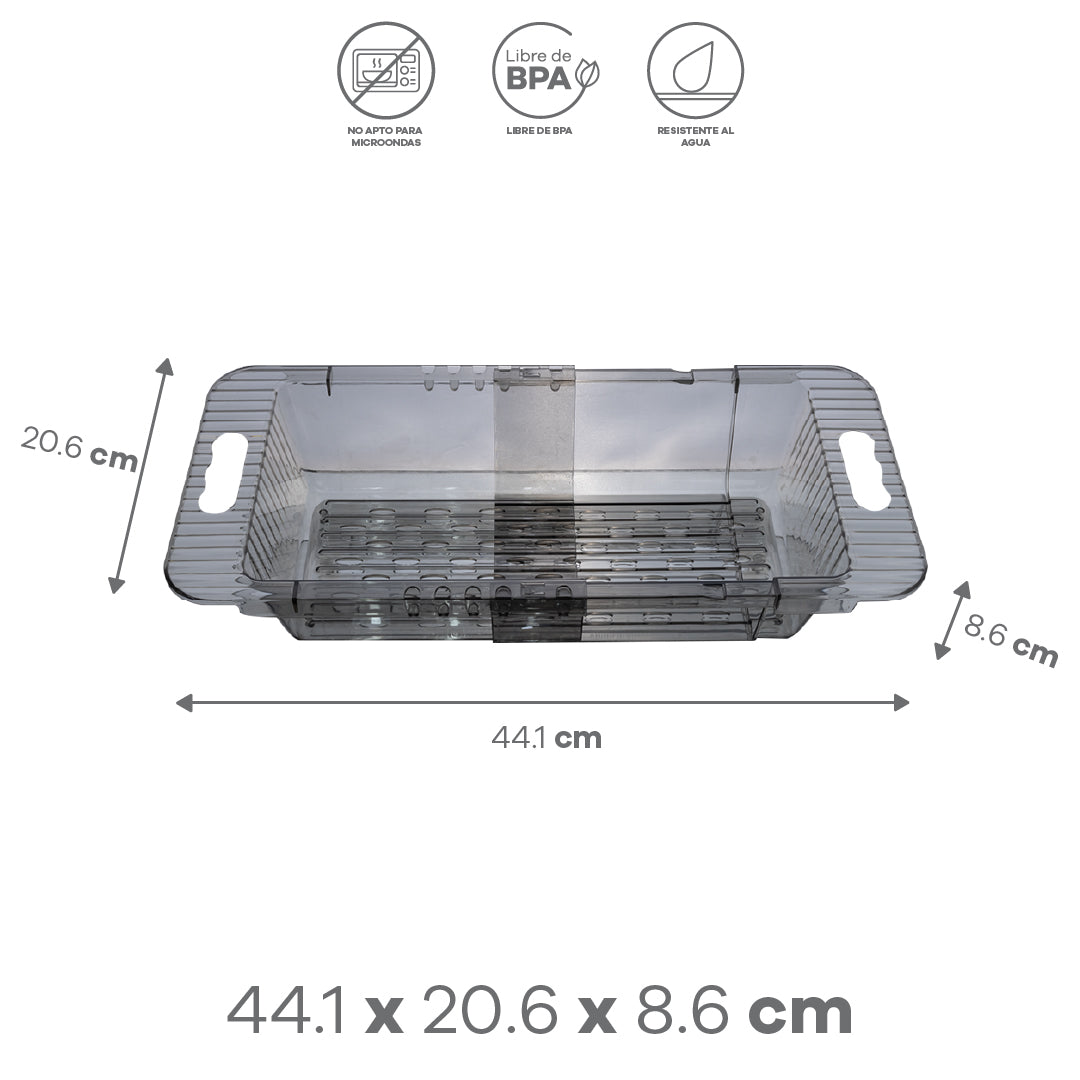 Colador Retráctil Transparente/Gris con Asas Extensibles