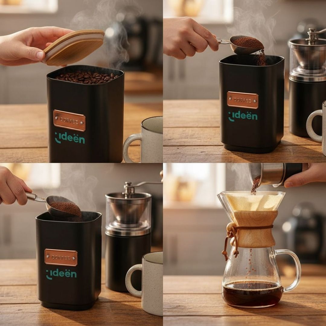 Contenedor Metálico Cuadrado para Café - Tapa de Bambú
