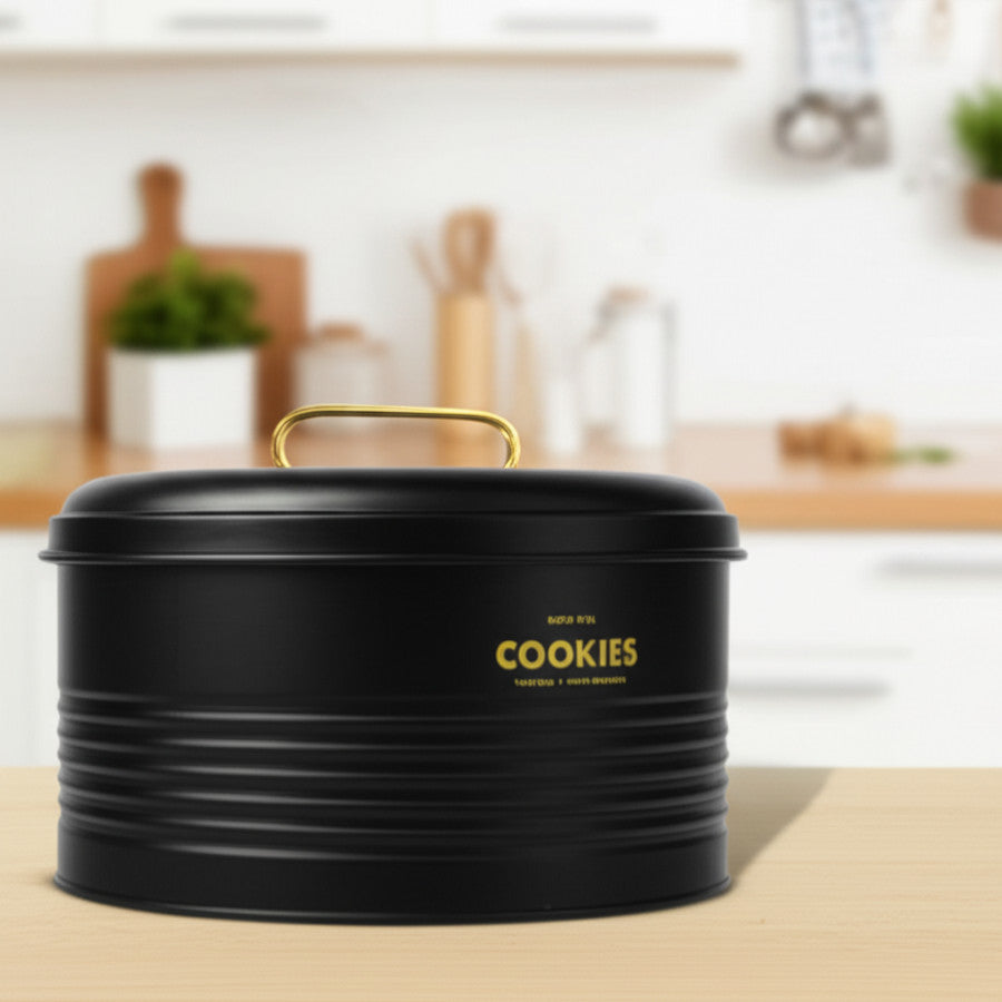 Contenedor Metálico Retro Redondo Negro Mate - Cookies