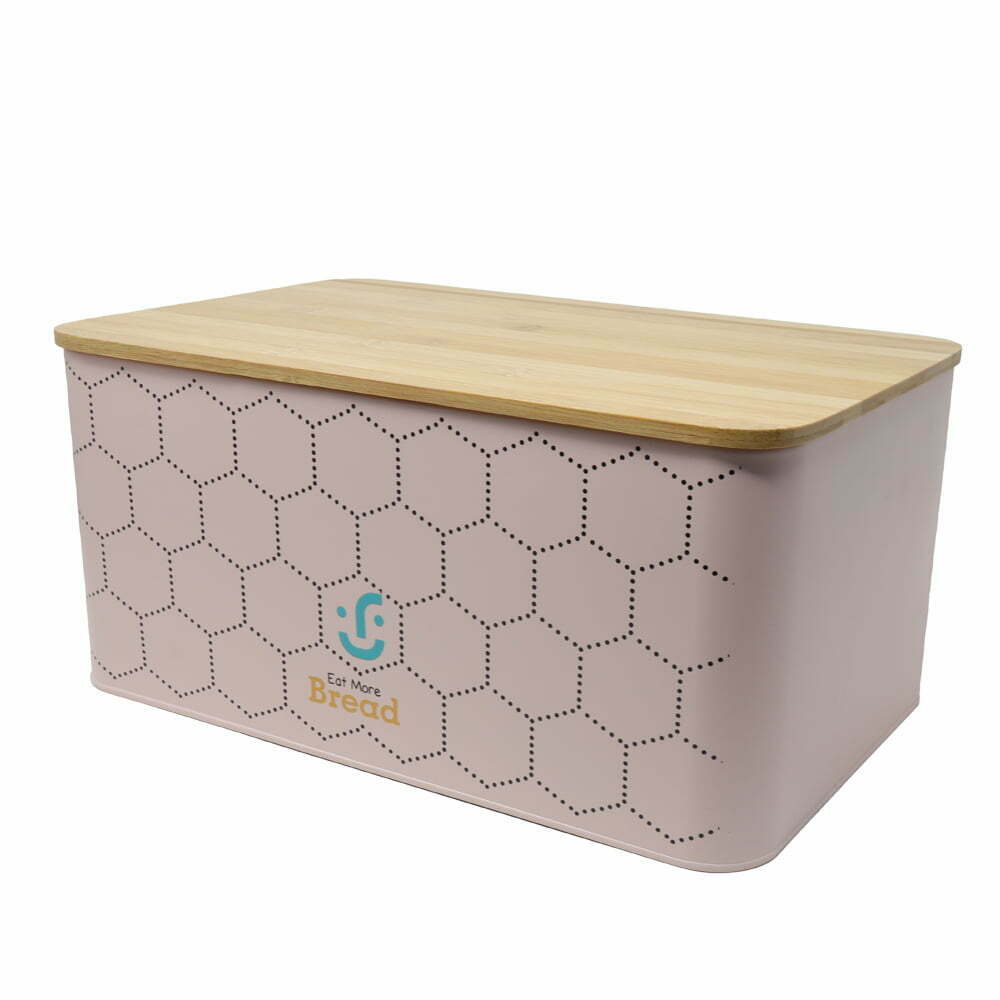 Contenedor Metálico Rectangular con Tapa de Bambú - Panera