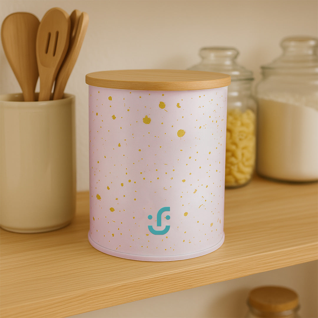 Juego de 3 Contenedores Cilíndricos Metálicos -Tapa de Bambú