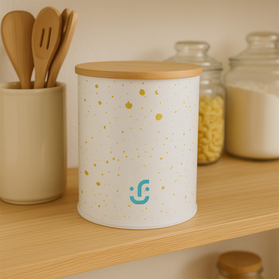 Juego de 3 Contenedores Cilíndricos Metálicos -Tapa de Bambú