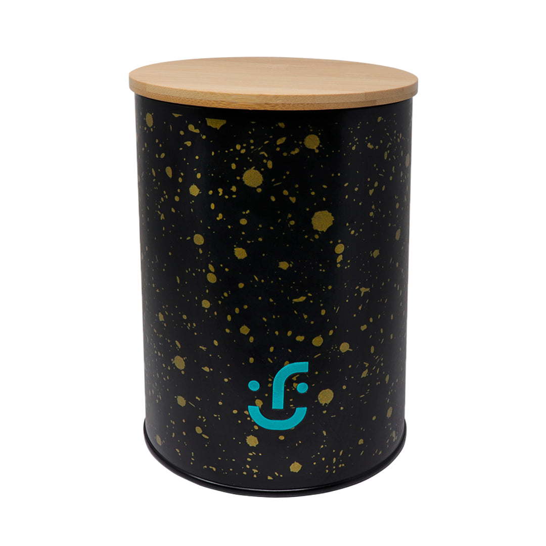 Juego de 3 Contenedores Cilíndricos Metálicos -Tapa de Bambú