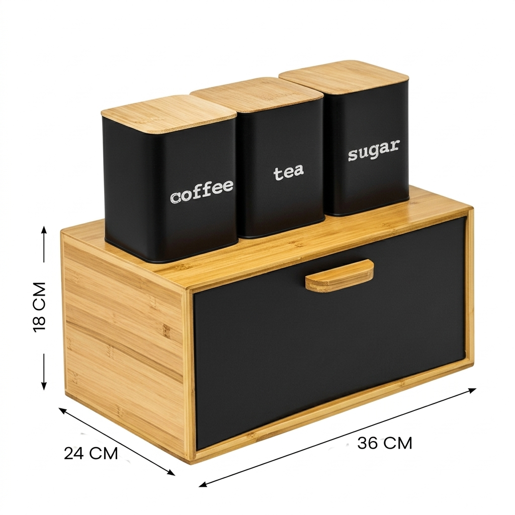 Juego de Contenedores Metálicos con Tapa de Bambú - Set de 4 Piezas