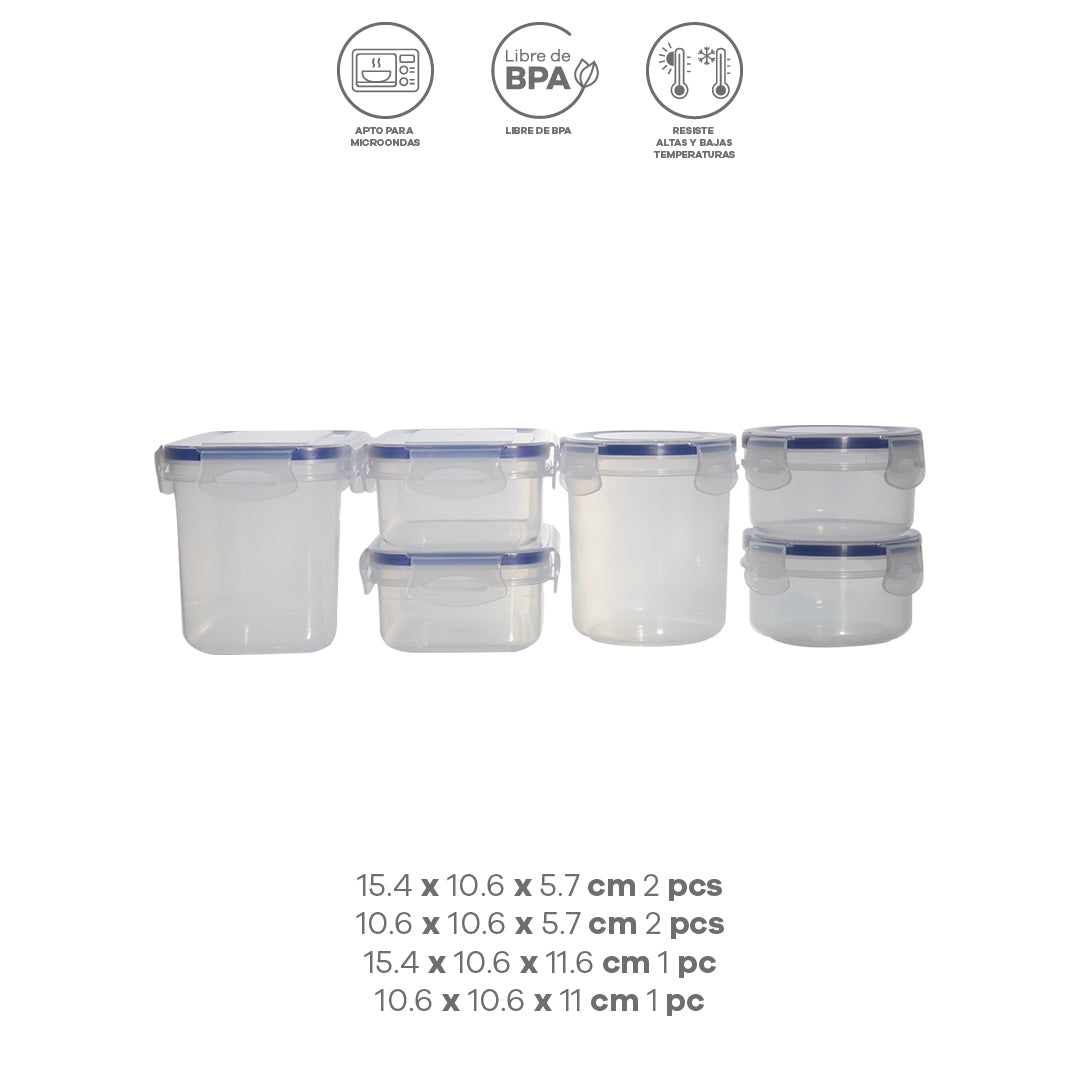 Set de 6 Contenedores Transparentes con Tapa Hermética