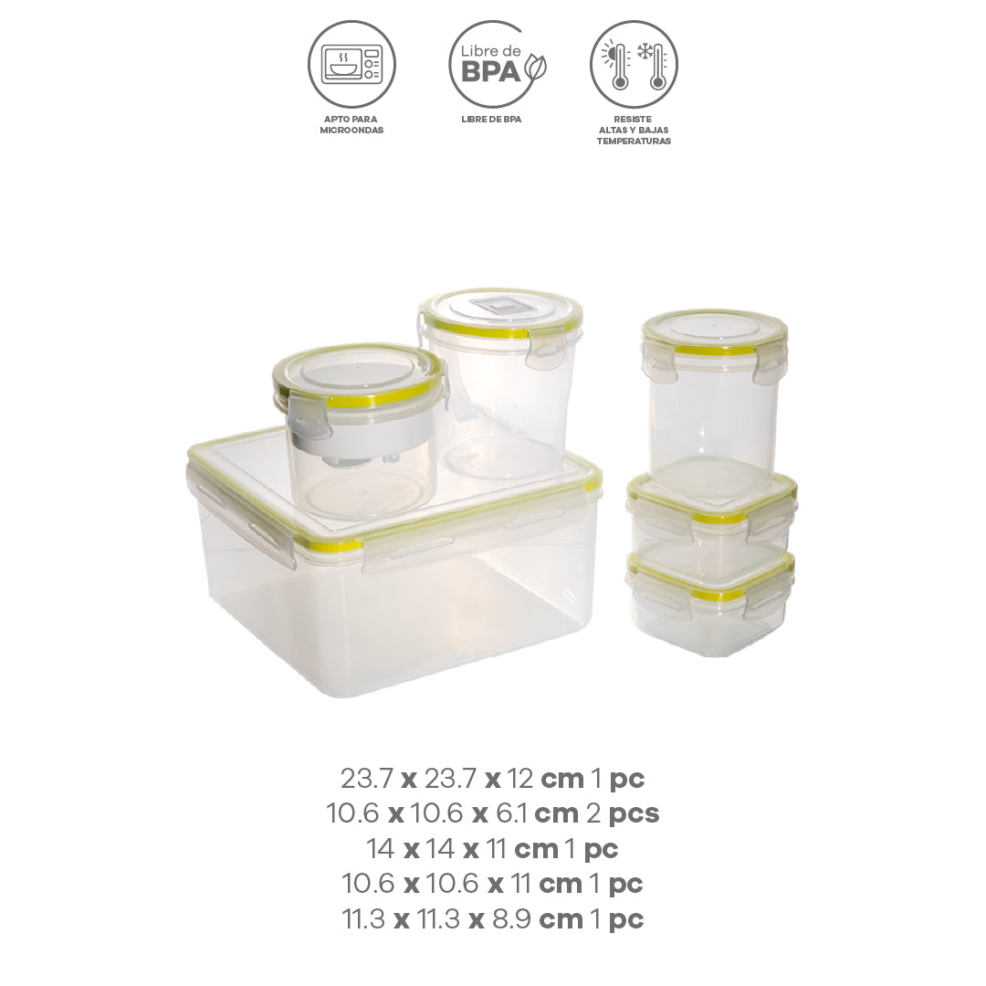 Set de 6 Contenedores de Alimentos Herméticos con Tapa - Color Lima