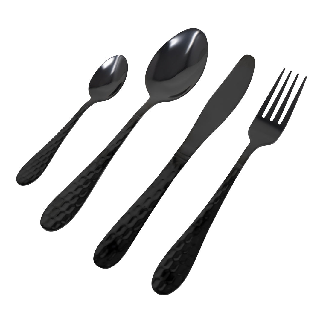 Set de Cubiertos Color Negro para 4 personas - 16 piezas
