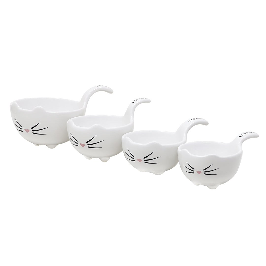 Juego de 4 Tazas Medidoras de Cerámica con Diseño de Gato