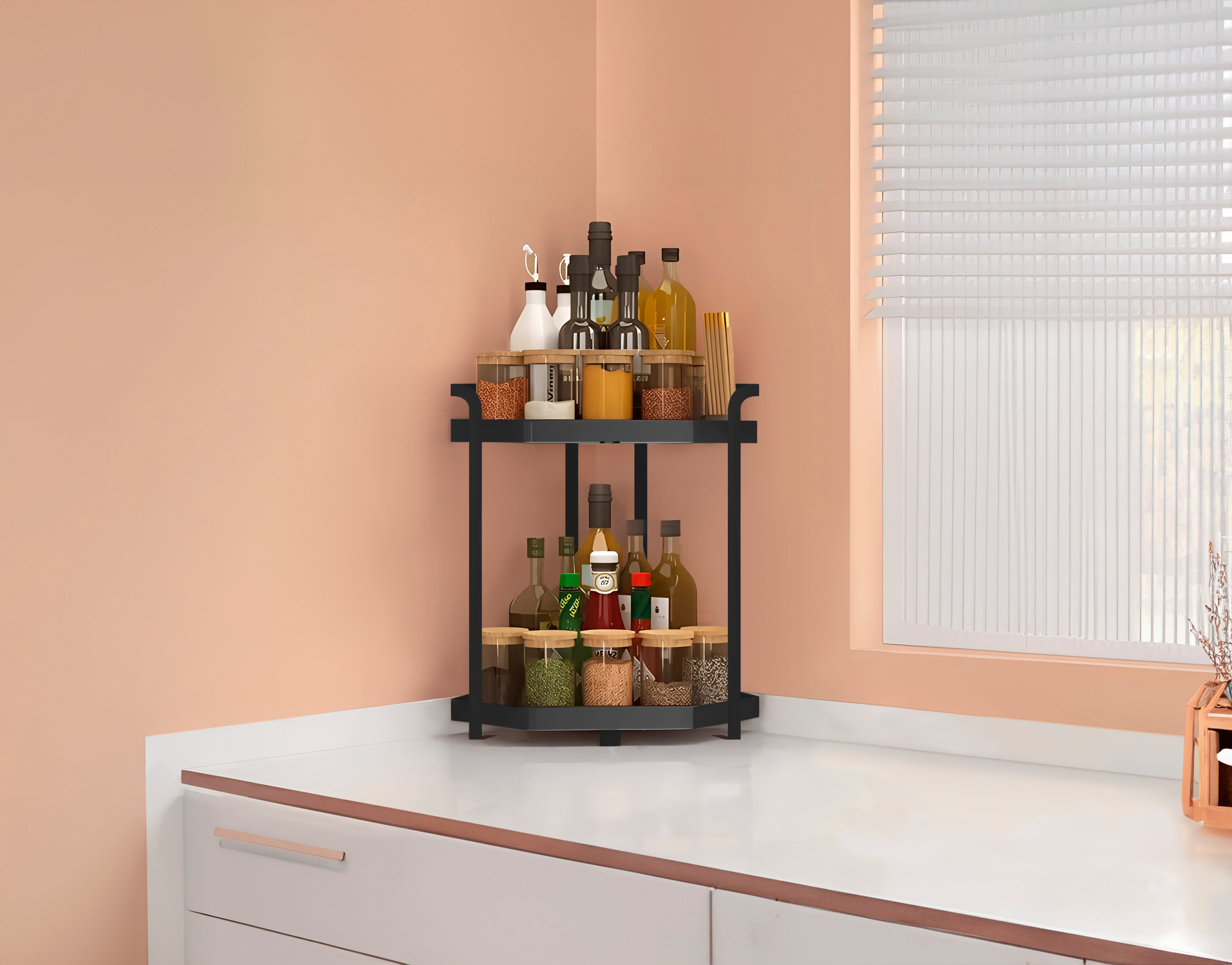 Esquinero Metálico Negro para Cocina Un Nivel