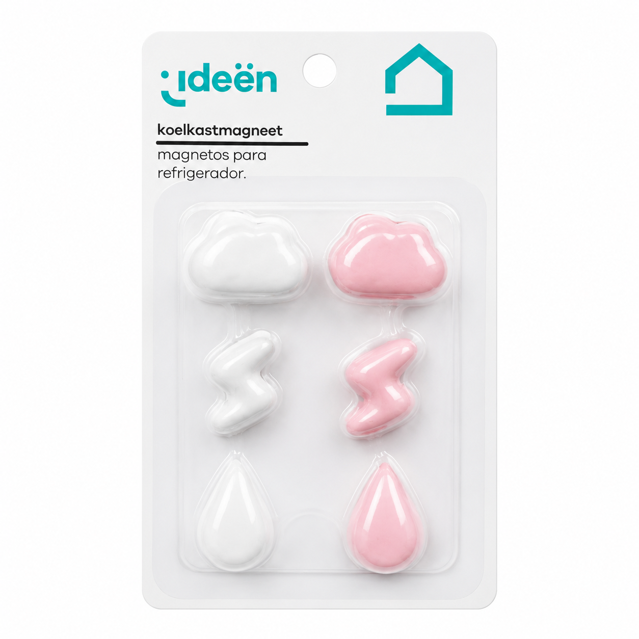 Set de 6 Imanes Figuras de Nube - Rosa con Blanco
