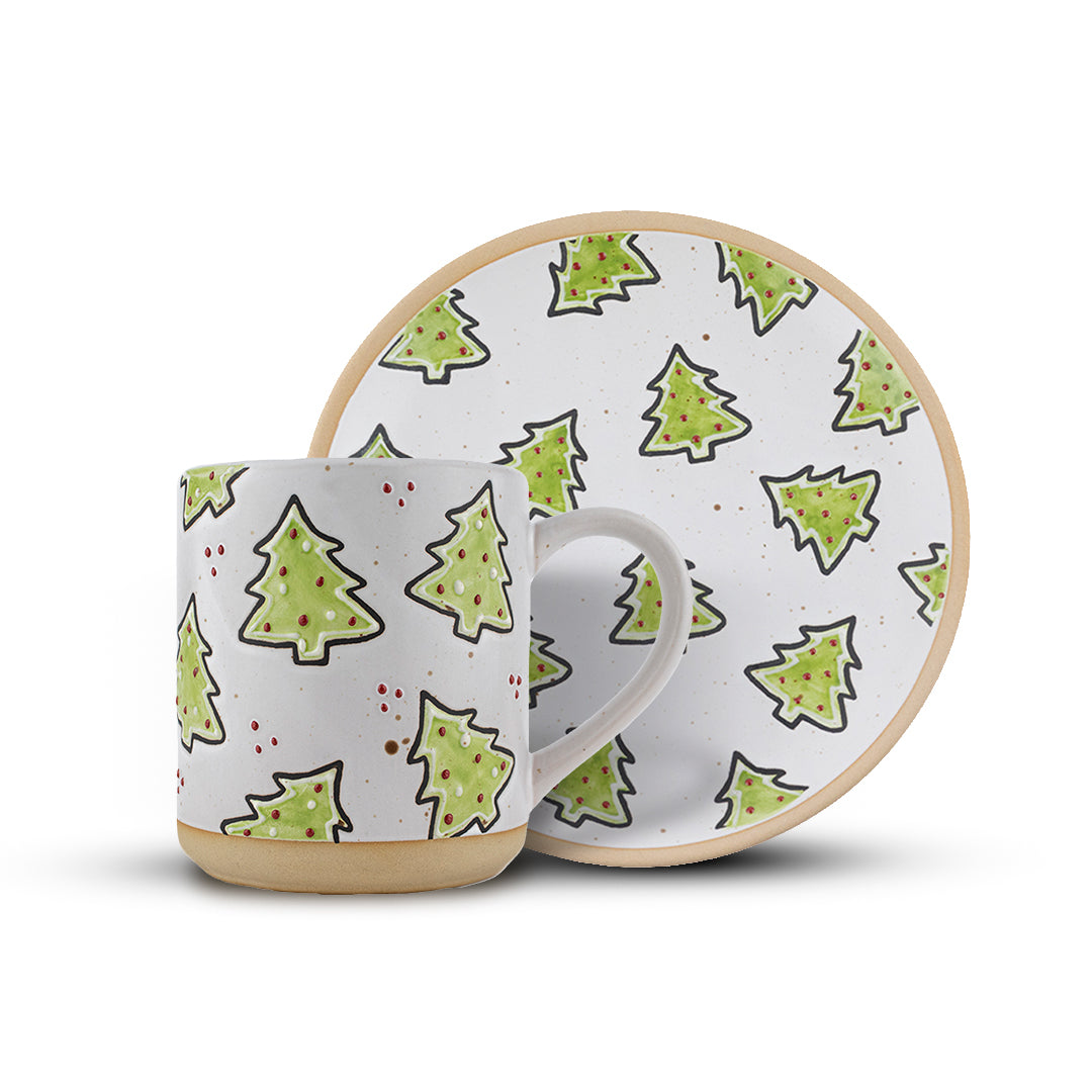 Set de Plato y Taza para 4 Personas - Árbol de Navidad 8 piezas