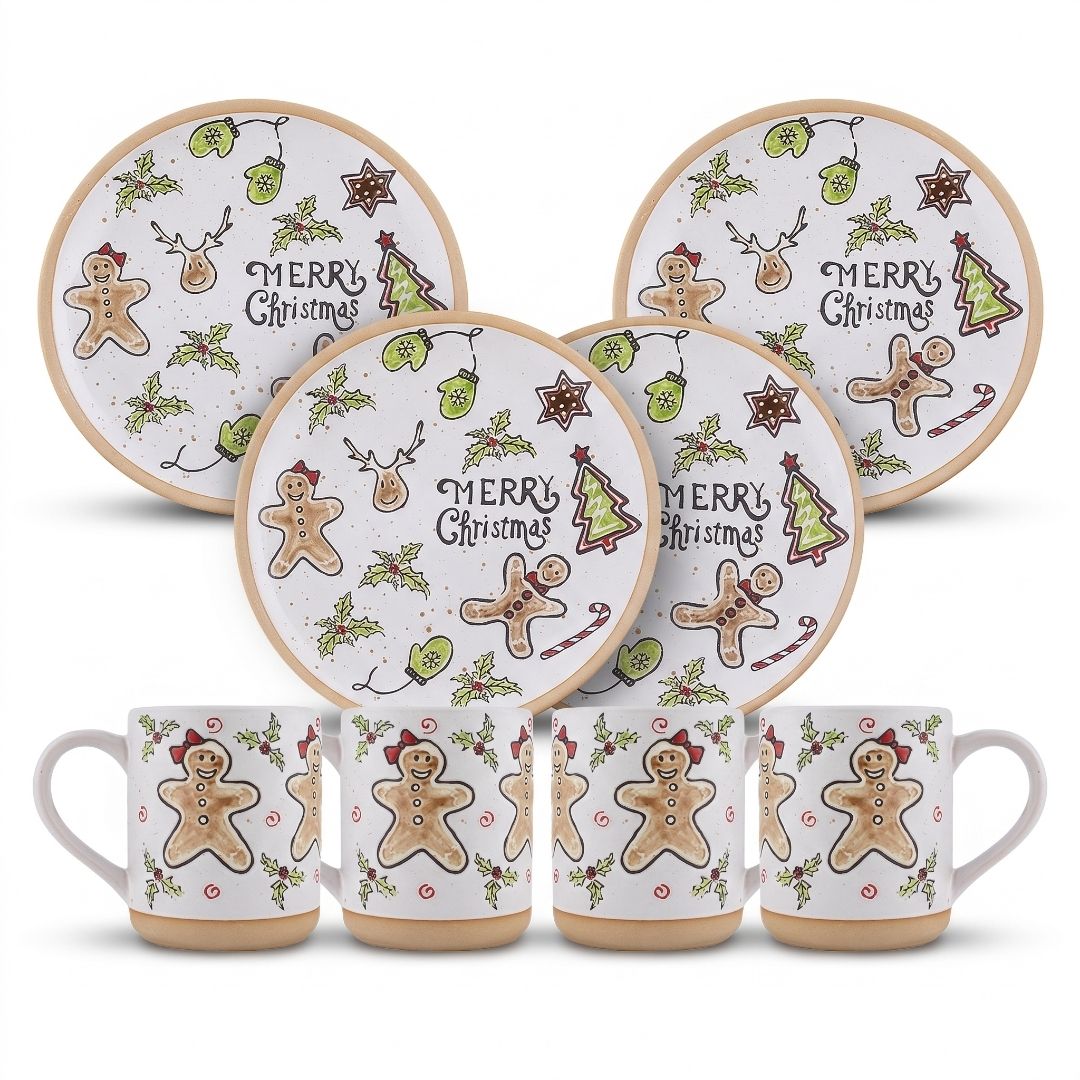 Set de Plato y Taza para 4 Personas - 8 Piezas Merry Christmas