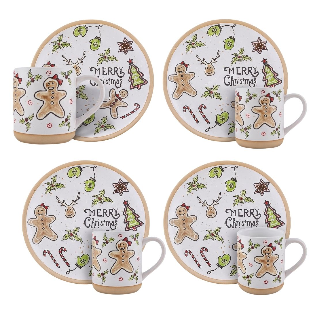Set de Plato y Taza para 4 Personas - 8 Piezas Merry Christmas
