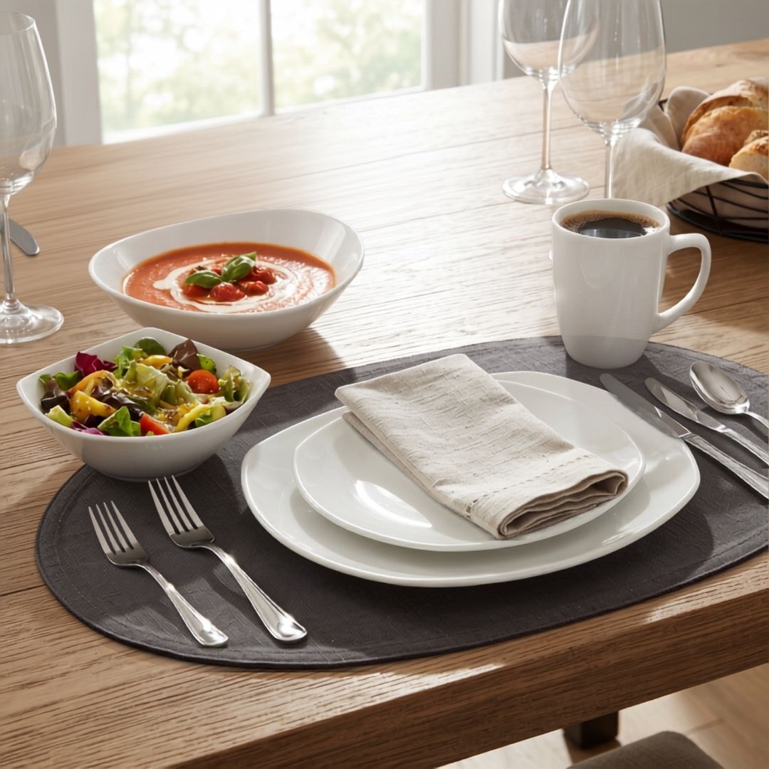 Vajilla KVADRAT Set Individual - Cerámica Blanca 5 piezas