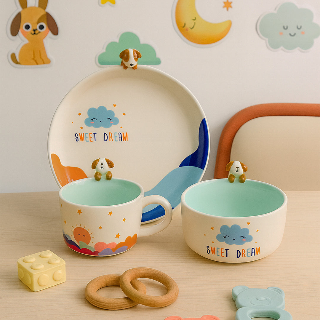 Vajilla Sweet Dream Blue Set Individual - Cerámica Multicolor 3 piezas