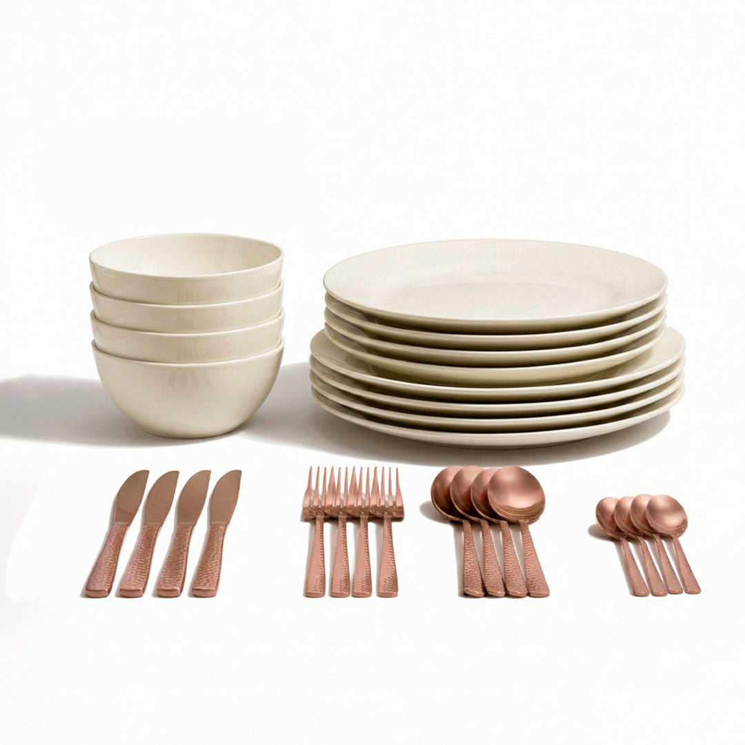 Vajilla Cerámica Skålar Crema con Cubiertos