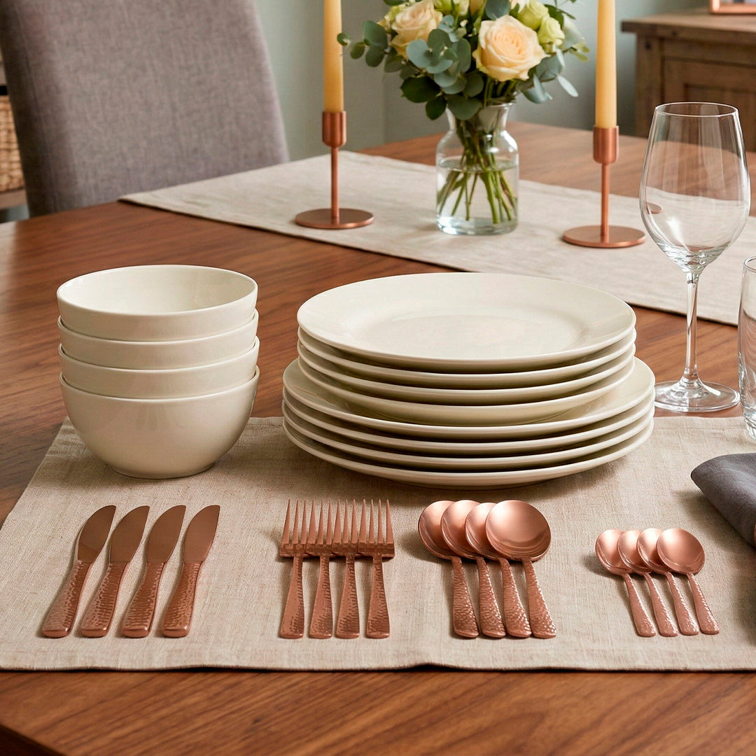 Vajilla Cerámica Skålar Crema con Cubiertos