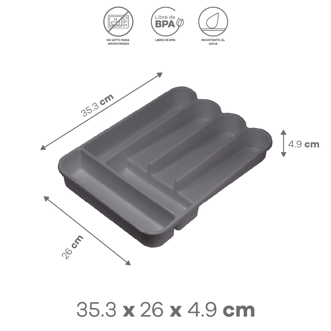 Organizador de Cubiertos de Plástico Gris