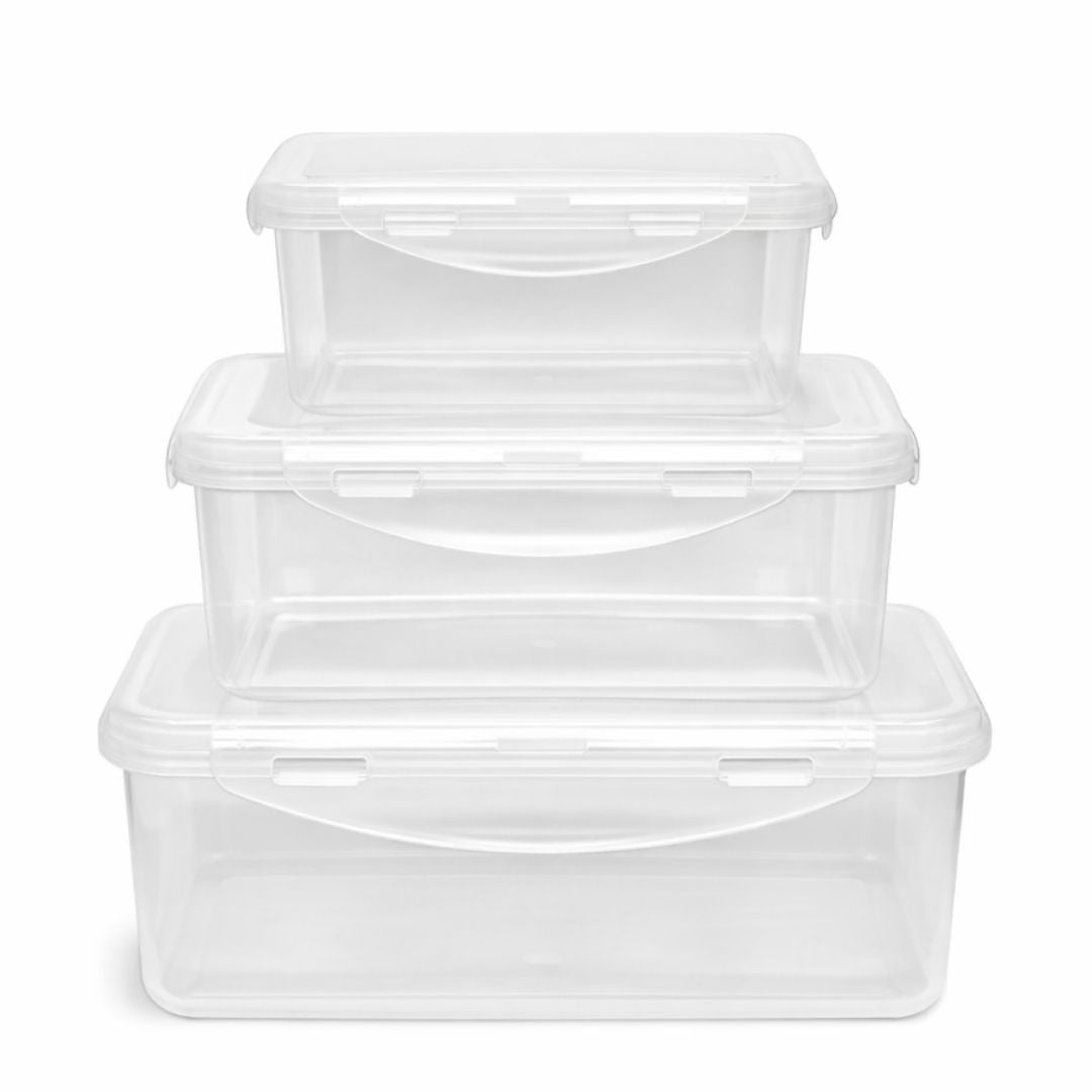 Juego de 3 Recipientes Rectangulares de Plástico Herméticos