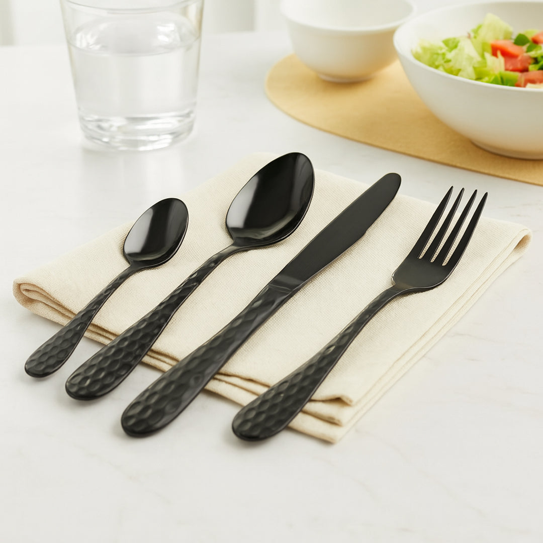 Set de Cubiertos Color Negro para 4 personas - 16 piezas