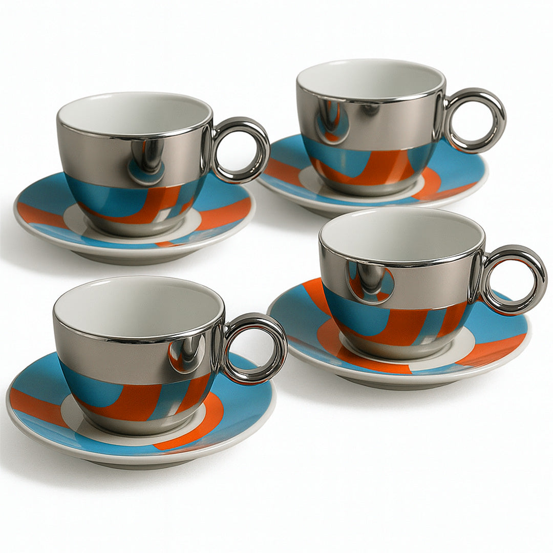 Set de 4 tazas con Plato -  Plateado 350 ml