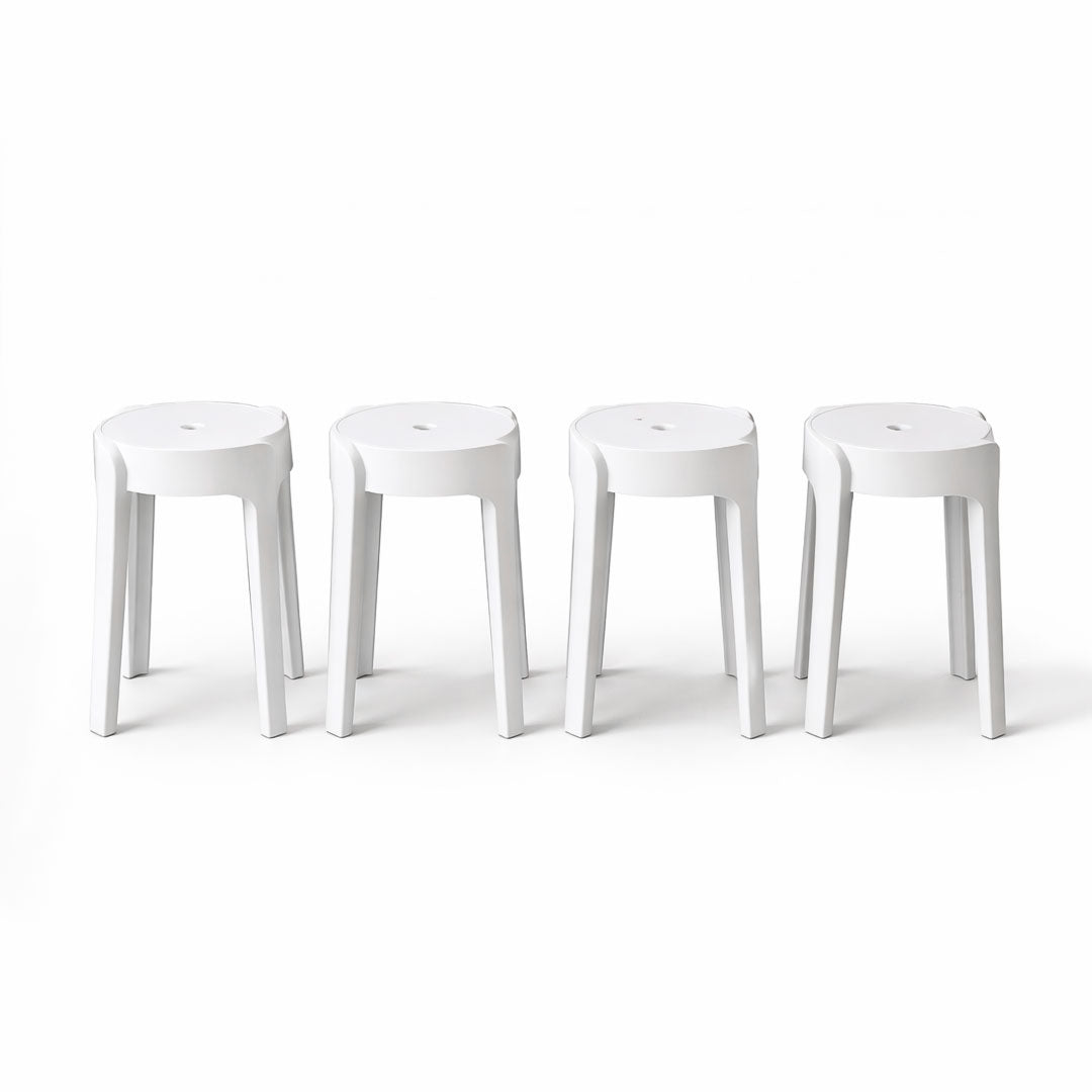 Set de 4 Bancos de Plástico Apilables – Color Blanco