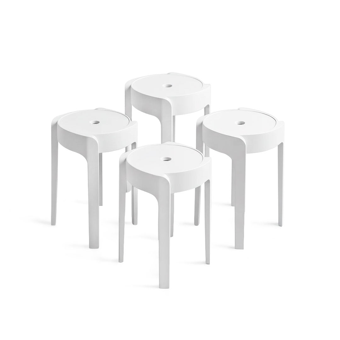 Set de 4 Bancos de Plástico Apilables – Color Blanco