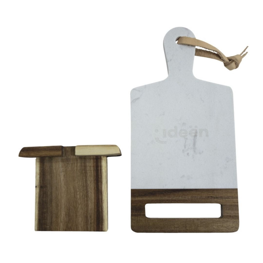 Tabla de Picar de Mármol y Madera con Mango y Soporte