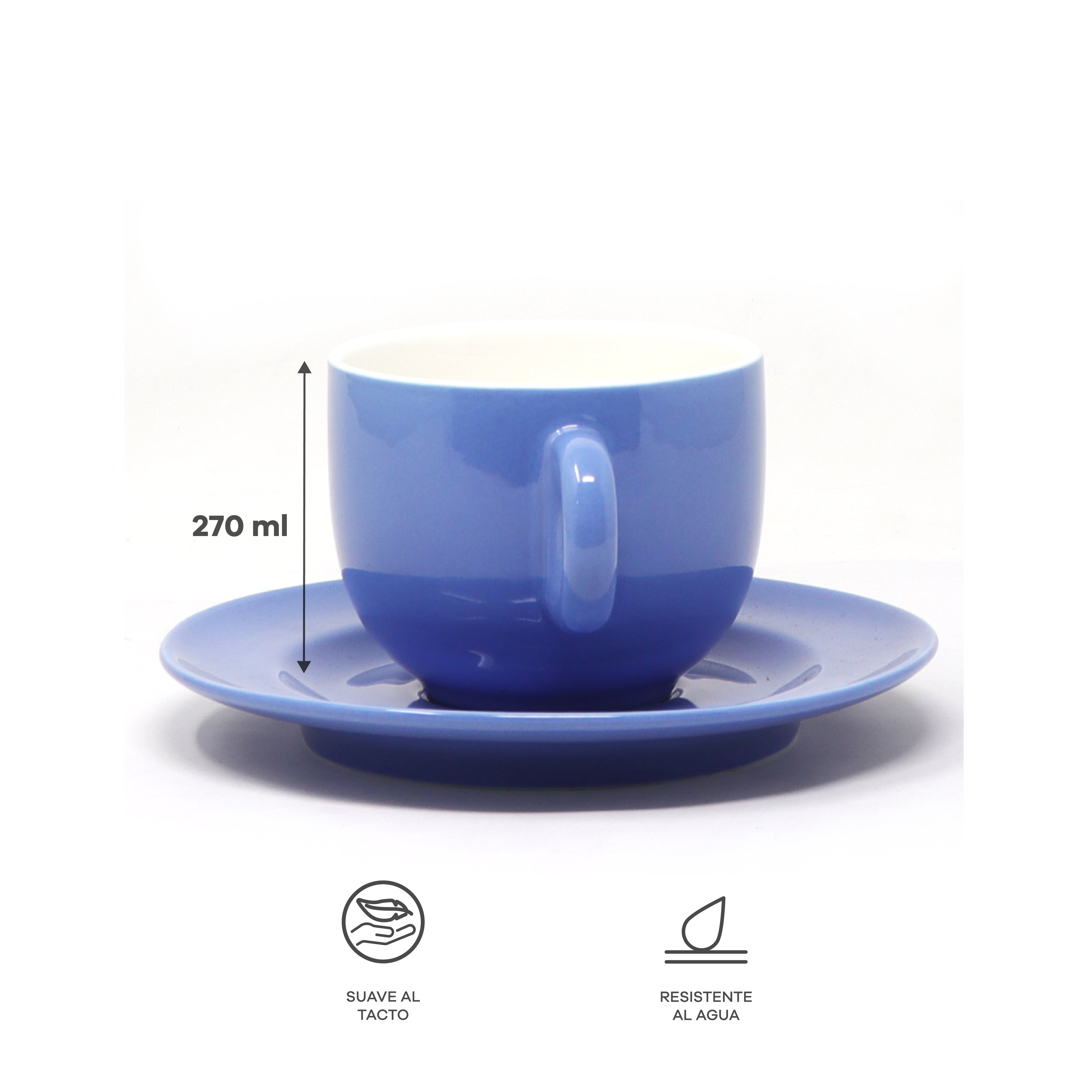 Taza y Platillo Cerámica Azul Mate - 270 ml