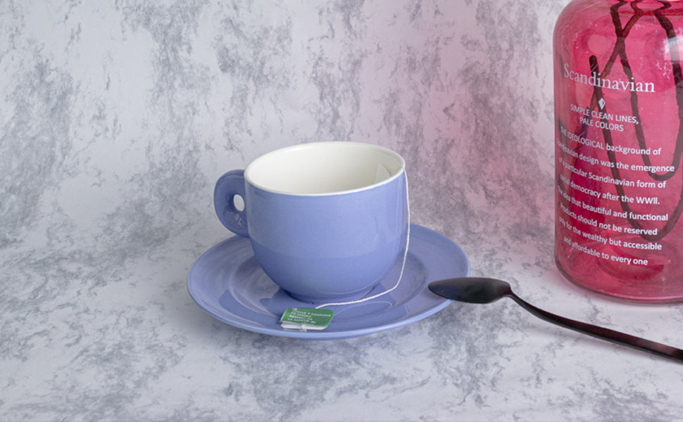 Taza y Platillo Cerámica Azul Mate - 270 ml