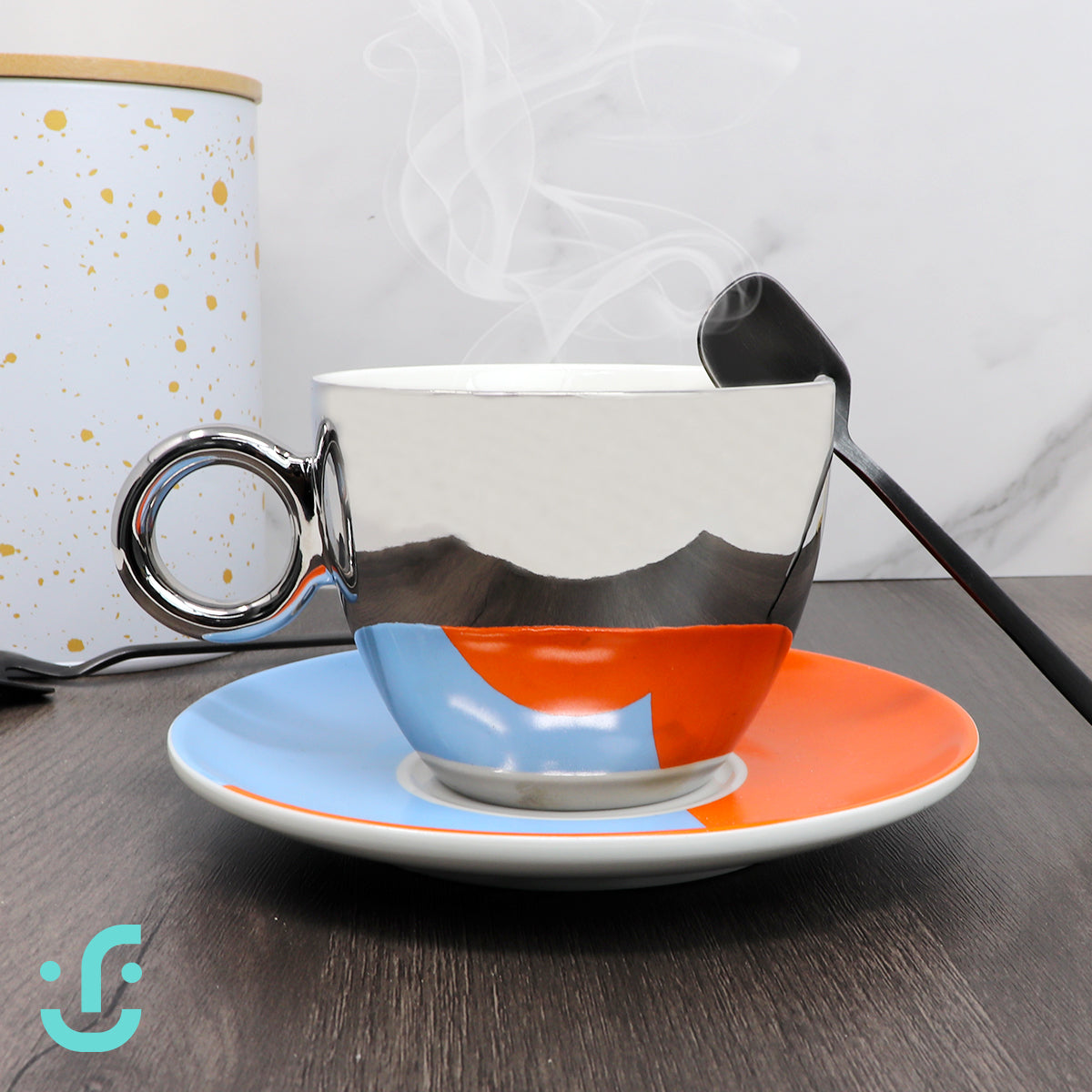 Taza Plateada con Plato - 350 ml