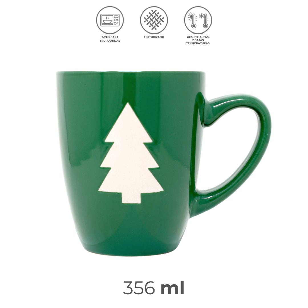 Vajilla Pinos Navidad Set Individual - Cerámica Verde 5 piezas