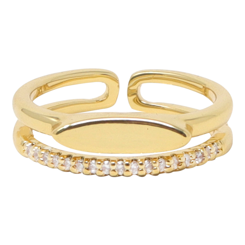 Anillo Doble con Piedras y Placa Decorativa – Dorado | Modelo LX-9624R