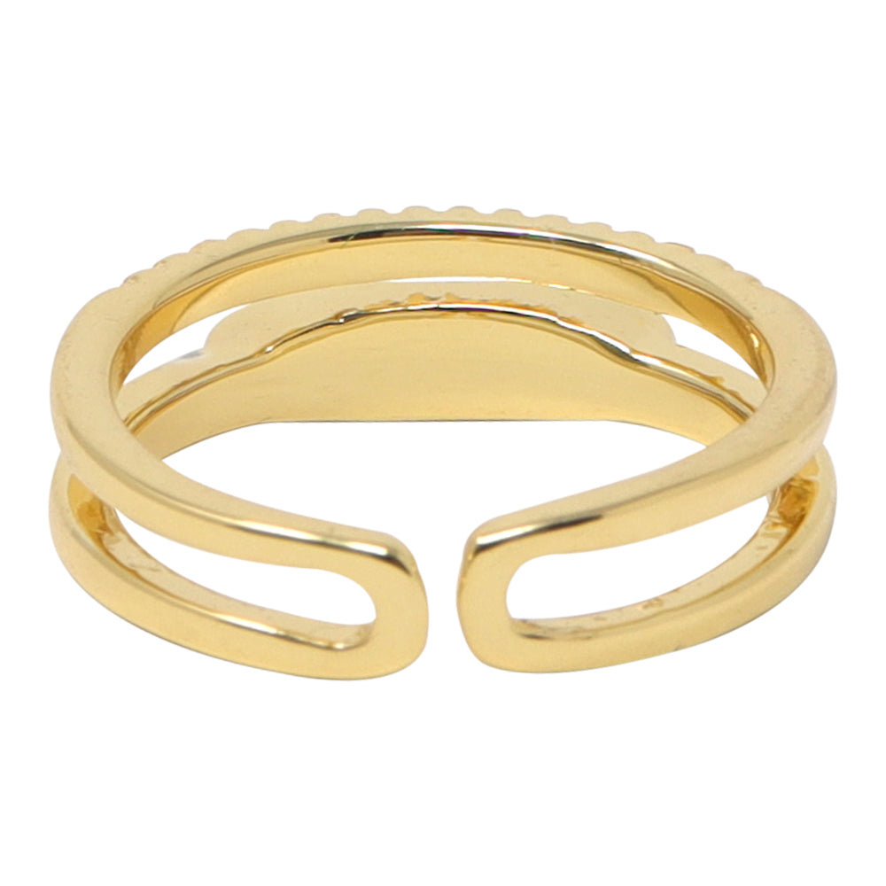 Anillo Doble con Piedras y Placa Decorativa – Dorado | Modelo LX-9624R
