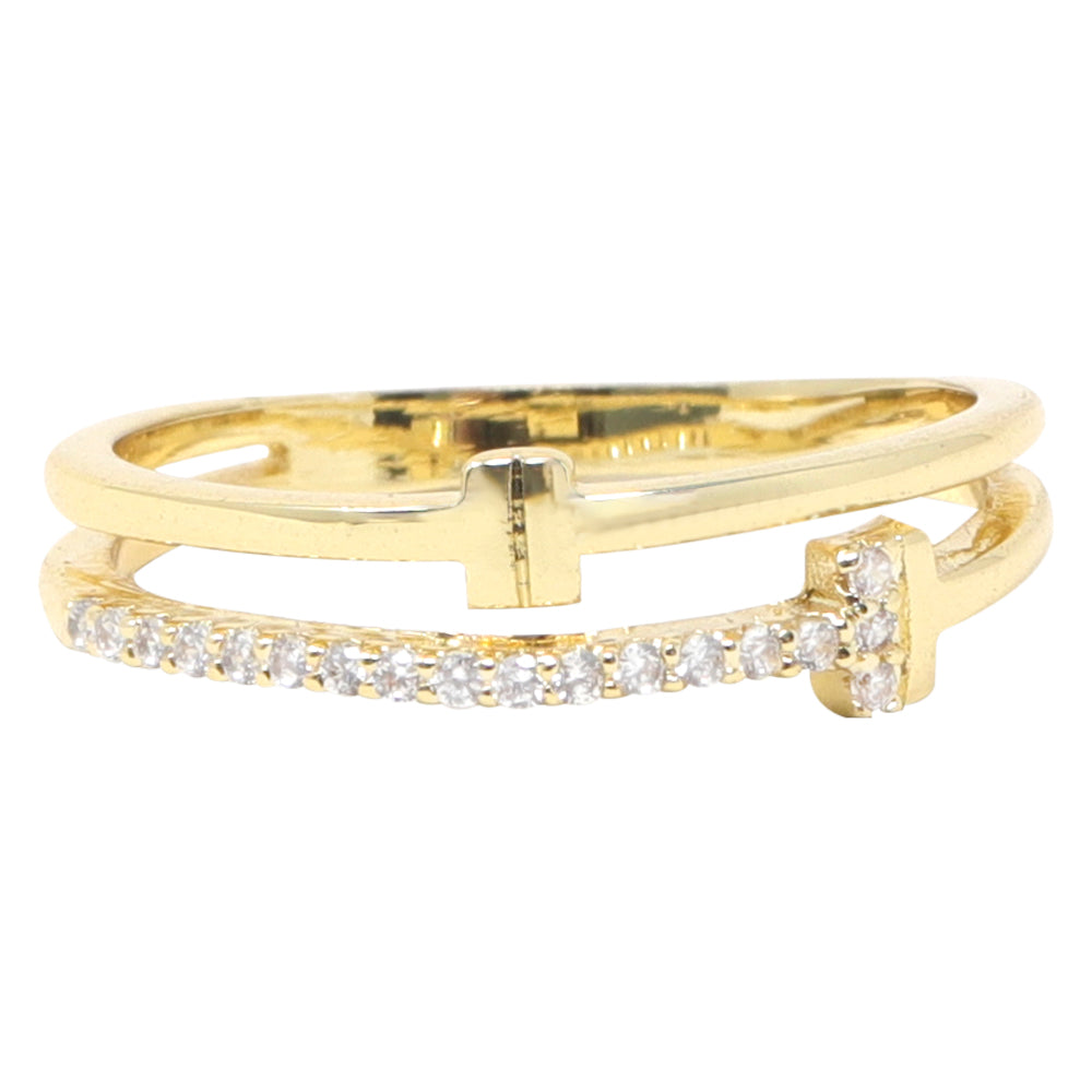 Anillo Doble con Piedras Brillantes – Dorado